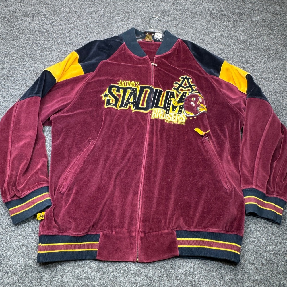 Vintage Akademiks Jacket Mens XL Red Velour Track Stadium Bruisers Y2K Hip Hop